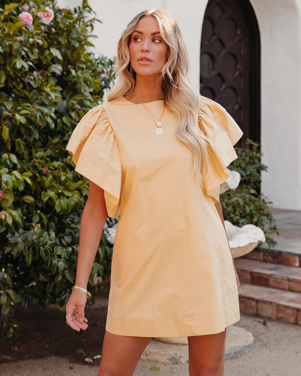 Cotton Davina Pocketed Mini Dress Yellow