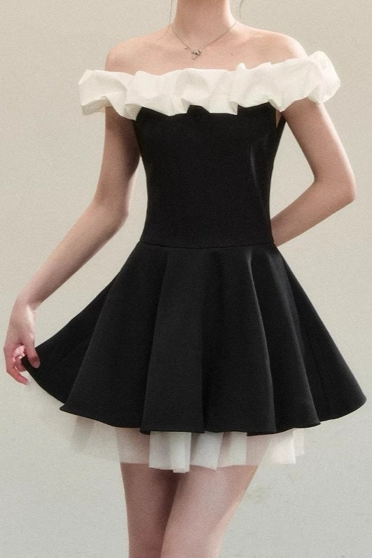 Neck Ballet Color Block Mini Dress