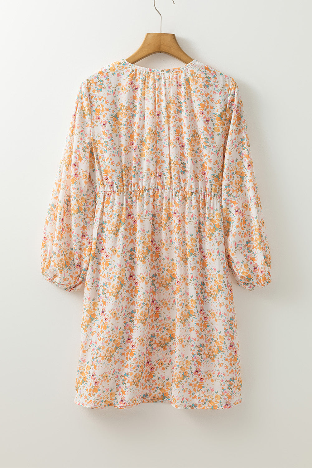 Yellow Boho Bloom V Neck Ruffled Empire Waist Long Sleeve Mini Dress
