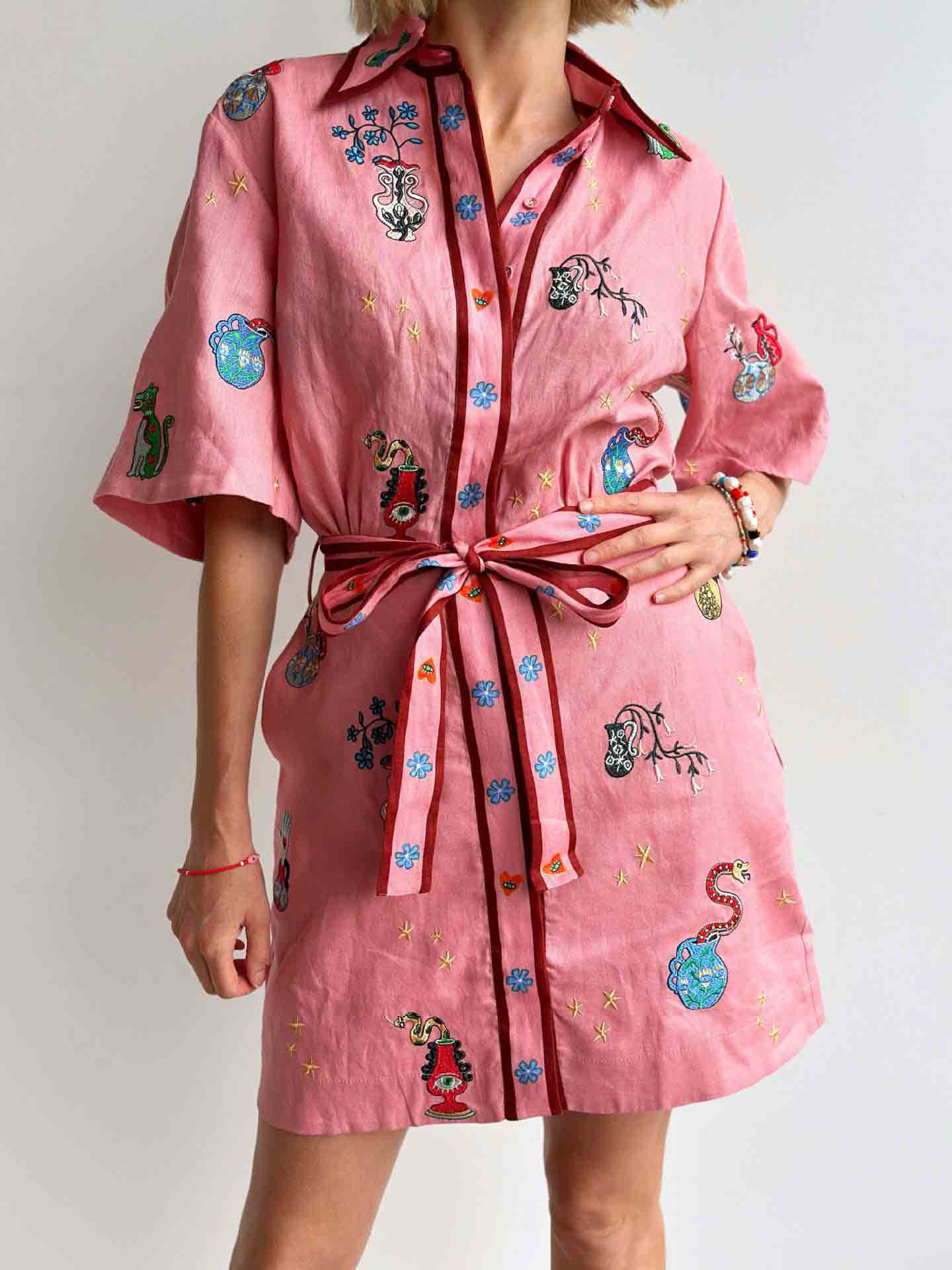 Relaxed Printed Shirt Collar Single breasted Mini Dress