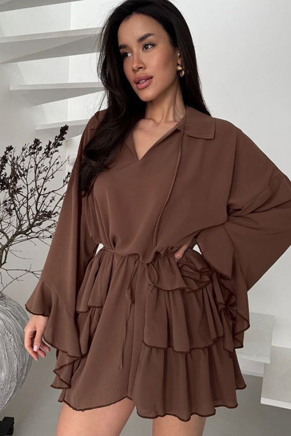Chiffon Ruffled Pink Mini Dress