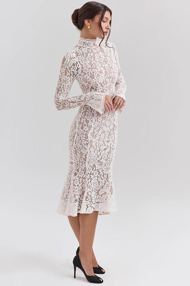Long Lace Sleeve Midi Dress