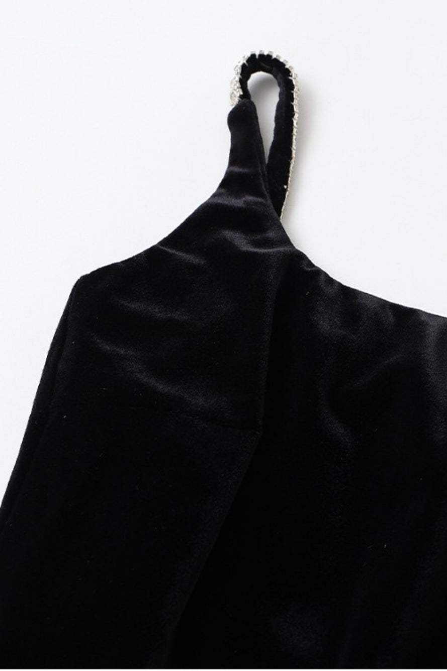 Attractive Velvet Strappy Backless Maxi Dress