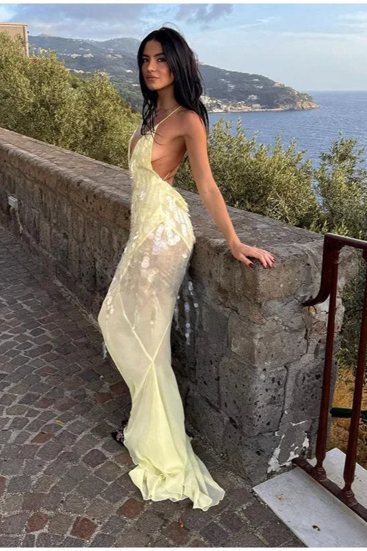 Stylish Sequins Backless Maxi Dress