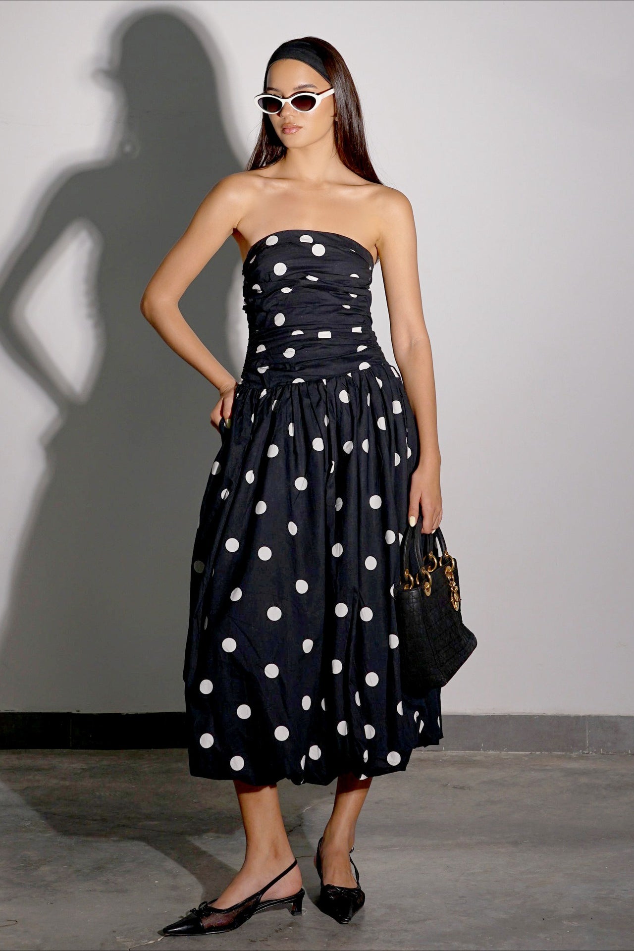 Chic Polka Dot Strapless Bodycon Maxi Dress