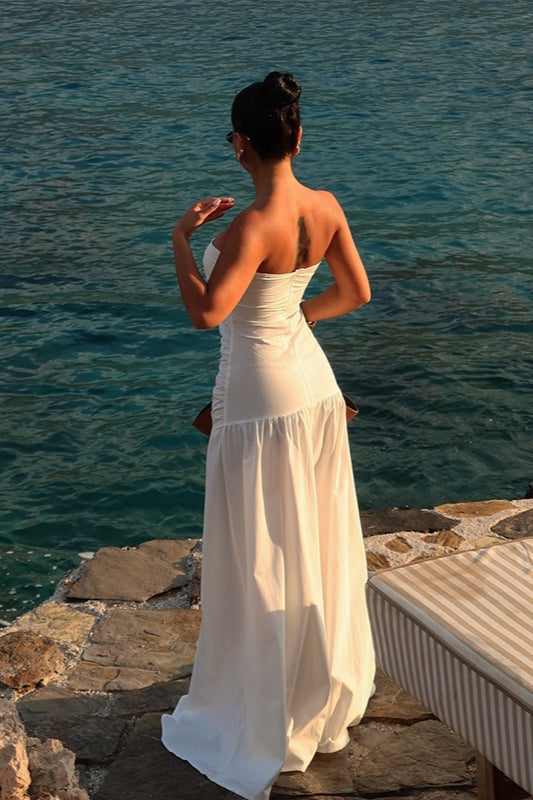 Alluring Hollow Strapless Maxi Vacation Dress