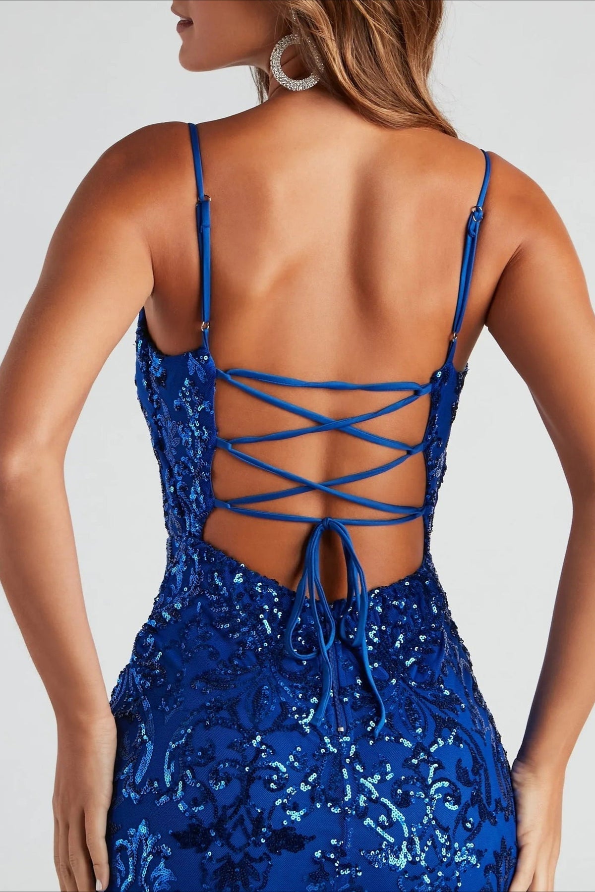 Spaghetti Sequin Strap Backless Mini Dress