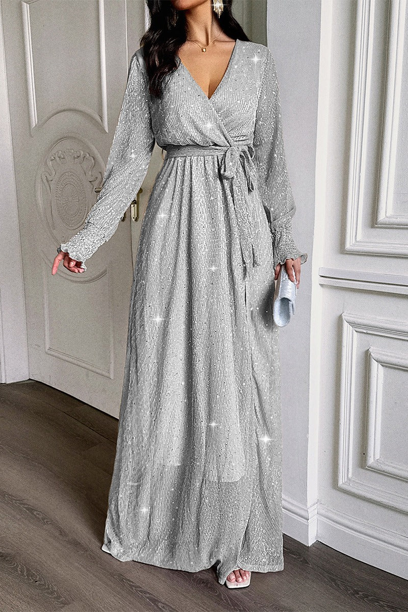 Long Sleeved Knitted Maxi Wrap Dress