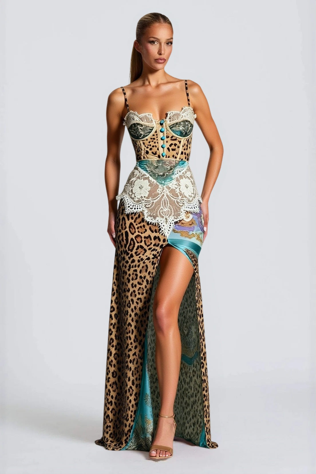 Lace Leopard Mesh Midi Dress