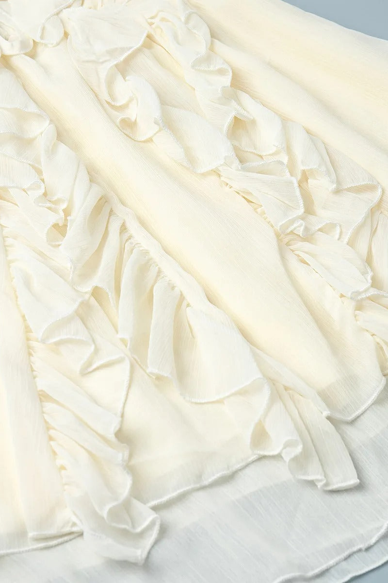 Ruffle Chiffon Tie Waist Mini Dress