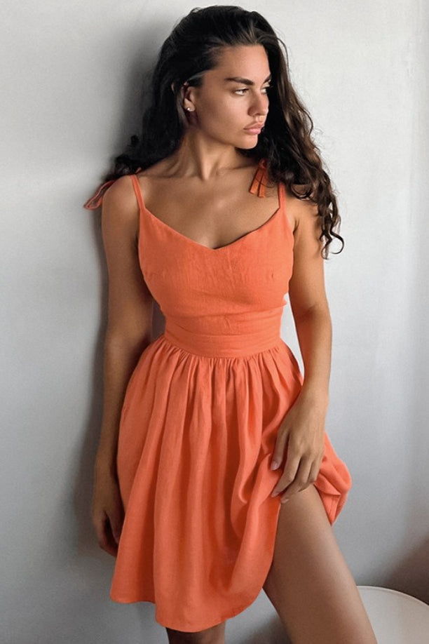 Linen Black V Neck Cami Mini Dress