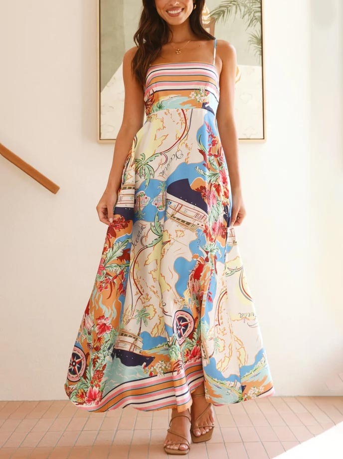 Unique Geographic Bloom Print Midi Dress