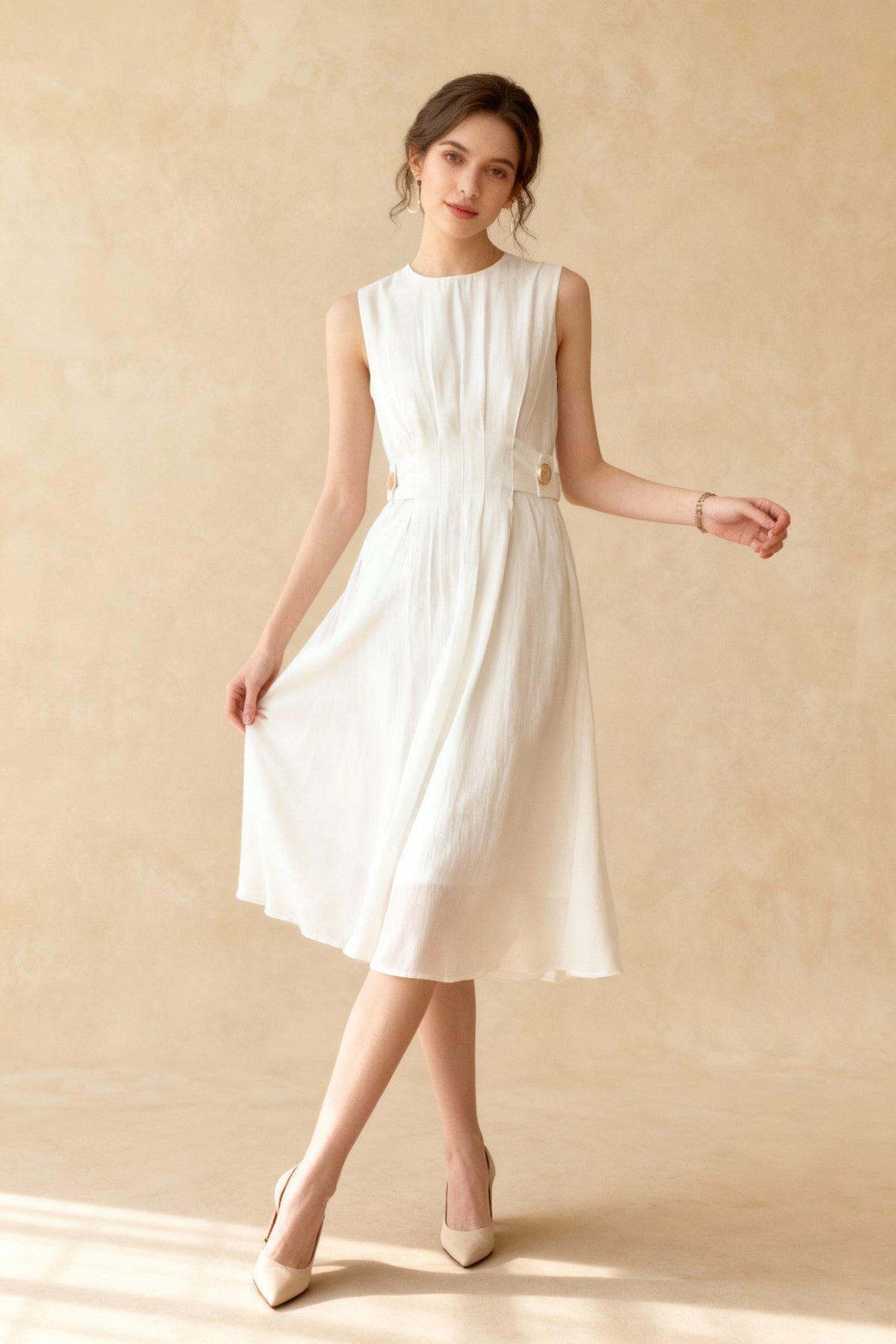Embellished Button Long Trendy Sleeve Midi Dress