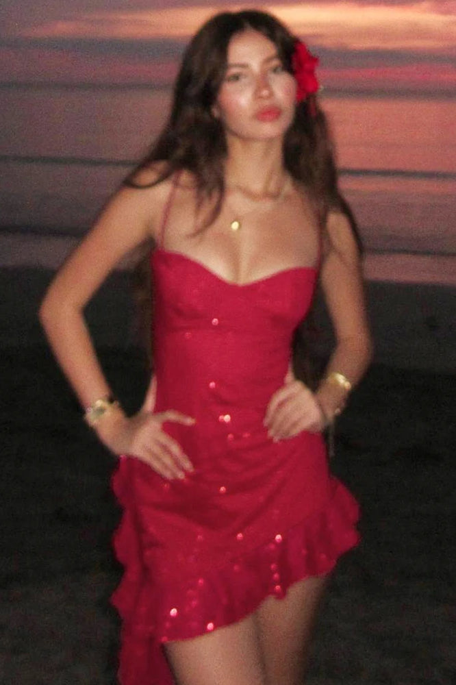Spaghetti Ruffled Strap Mini Dress