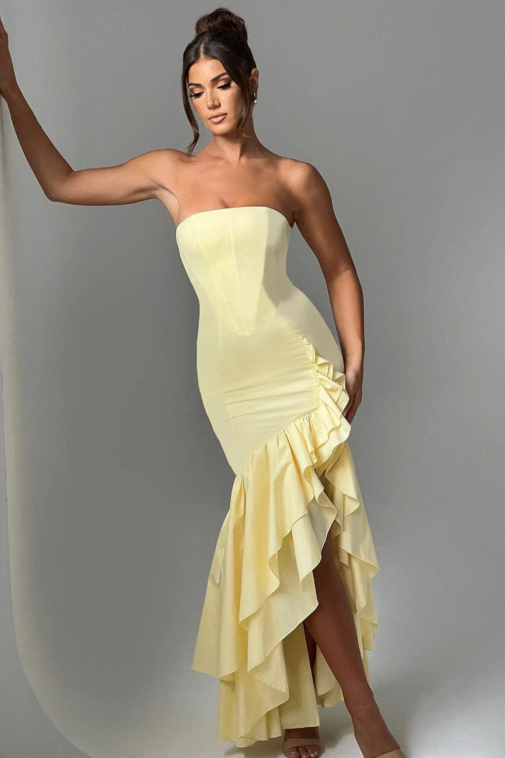 Chic Strapless Slit Backless Maxi Birthday Dress