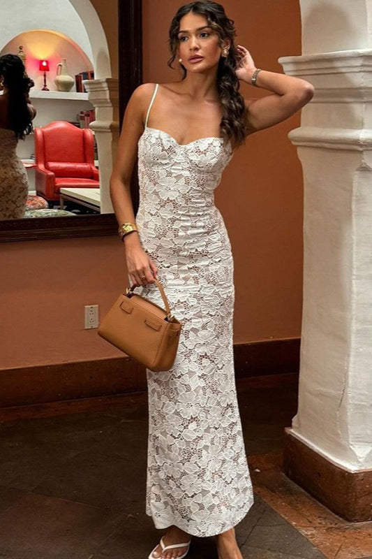 Refined Lace Patchwork Cami Maxi Lace Dress