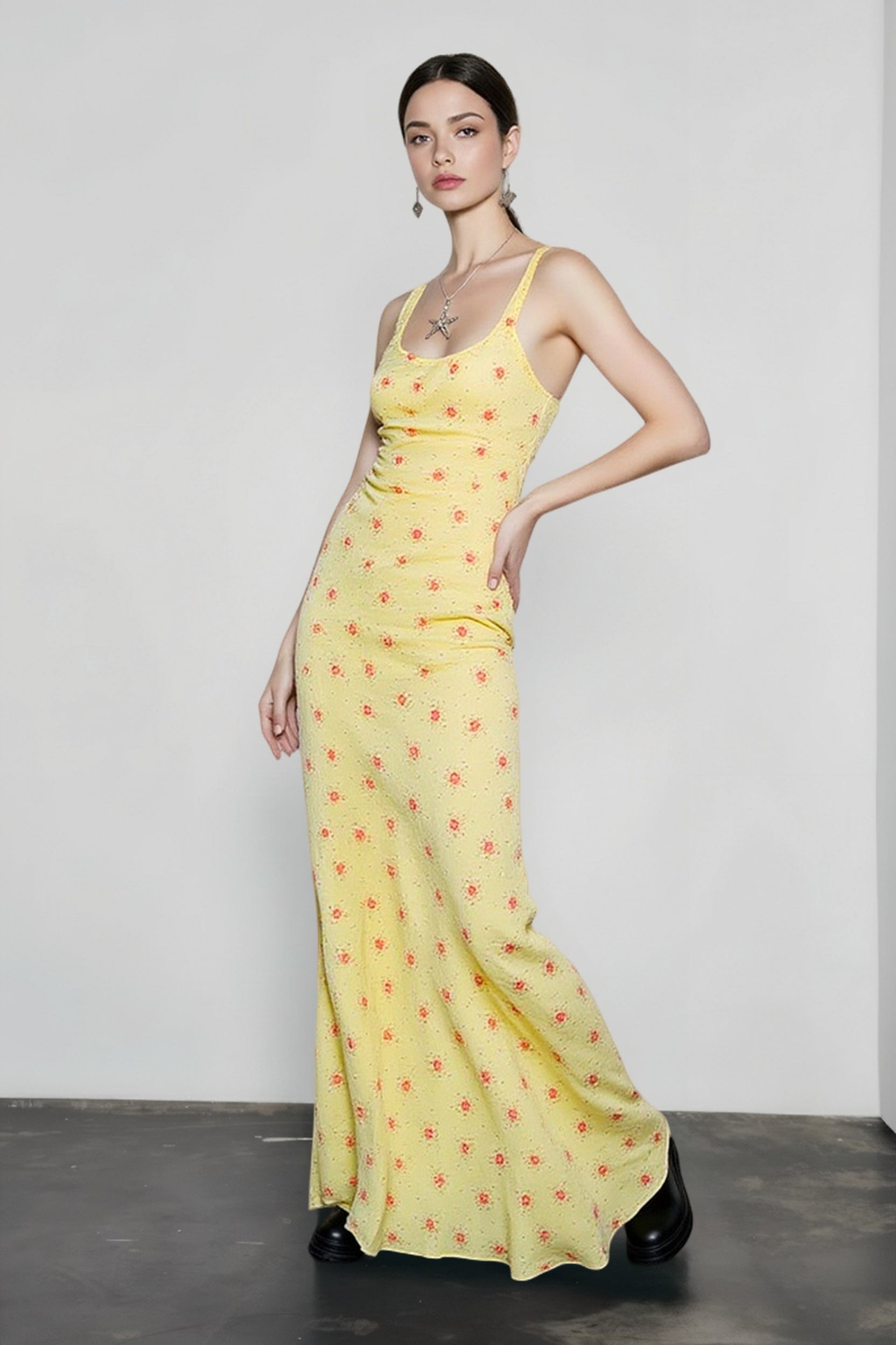 Bloom Print Cami Mermaid Hem Maxi Vacation Dress