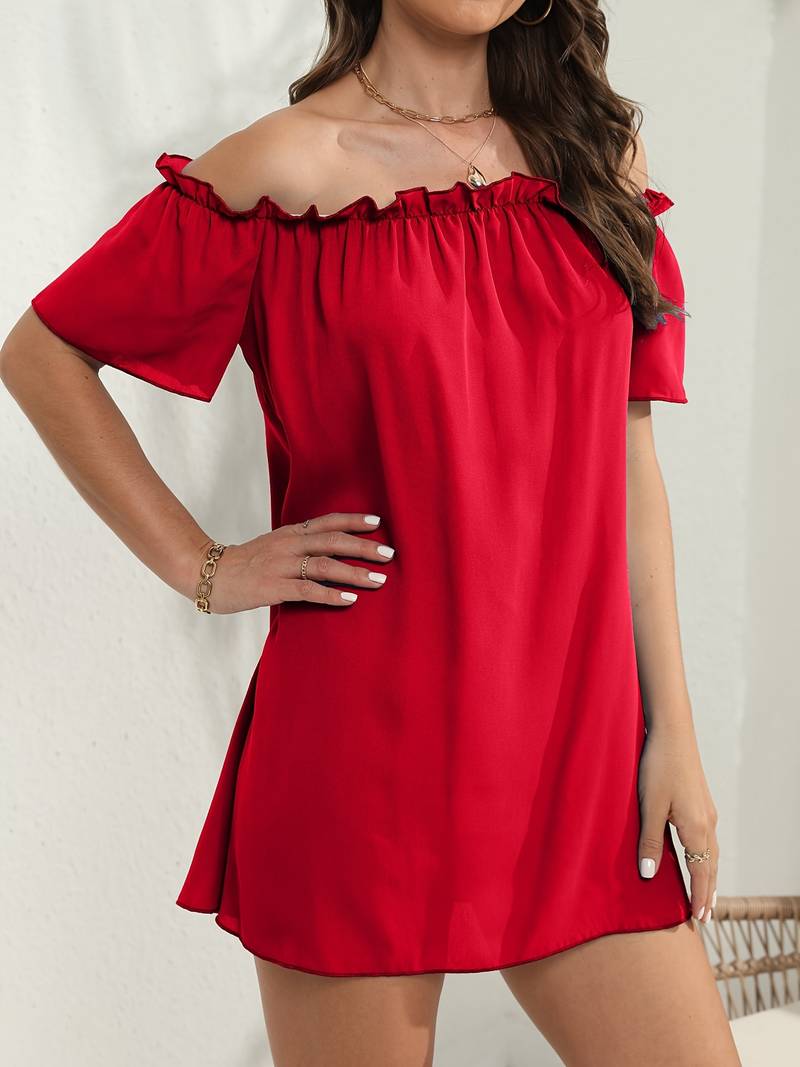 Exclusive Hayden Off the Shoulder Short Sleeved Mini Dress Premium Wardrobe Essential