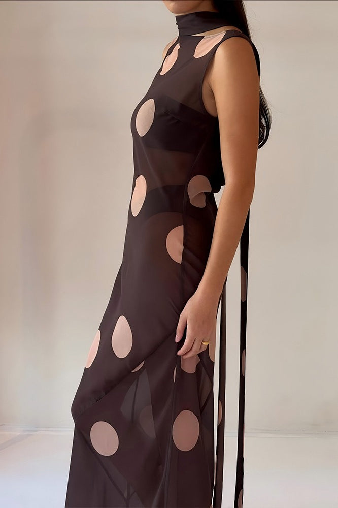 Retro Polka Dot Sleeveless Bodycon Maxi Dress