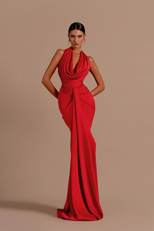 Chic Backless Halter Satin Prom Dress