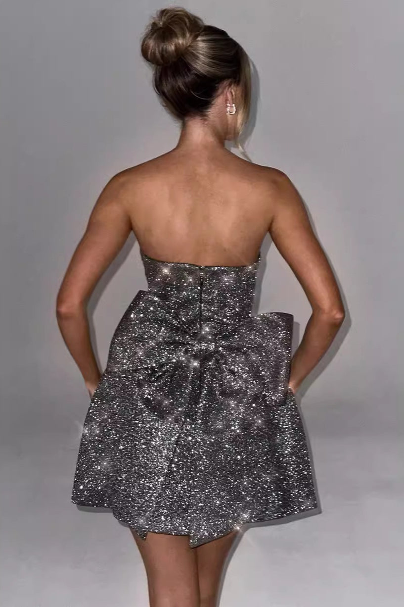 High Strapless Waist A-Line Mini Dress