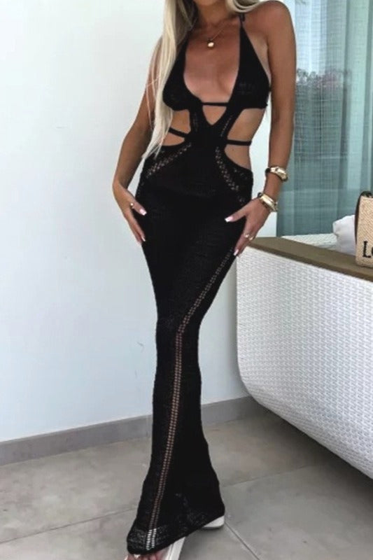 Glamorous Low Cut Tie Back Maxi Vacation Dress