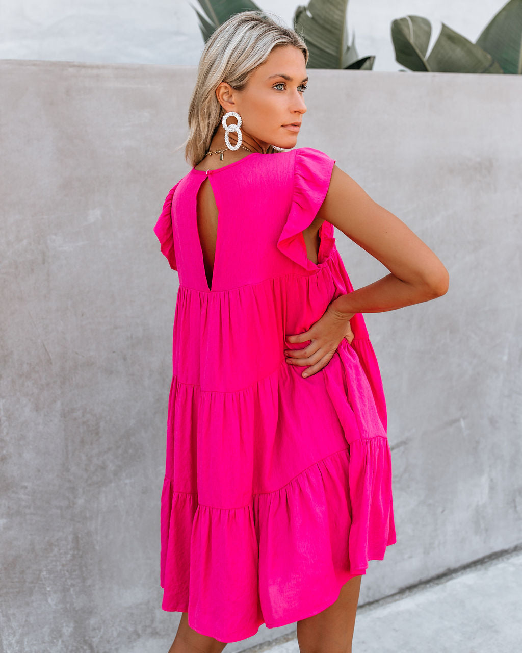 Coast East Pocketed Tiered Babydoll Dress Fuchsia