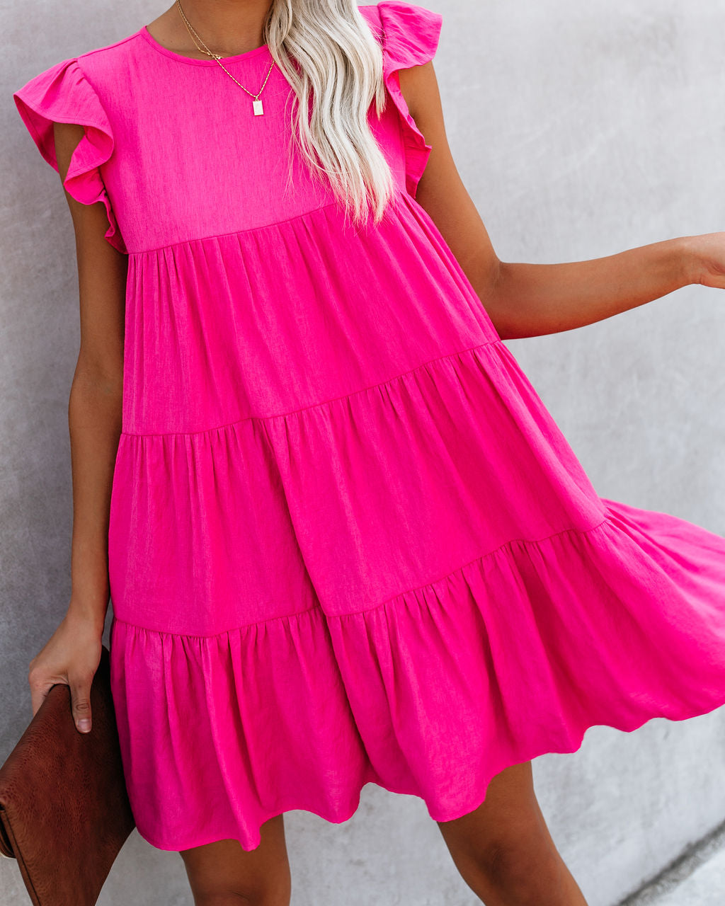 Coast East Pocketed Tiered Babydoll Dress Fuchsia