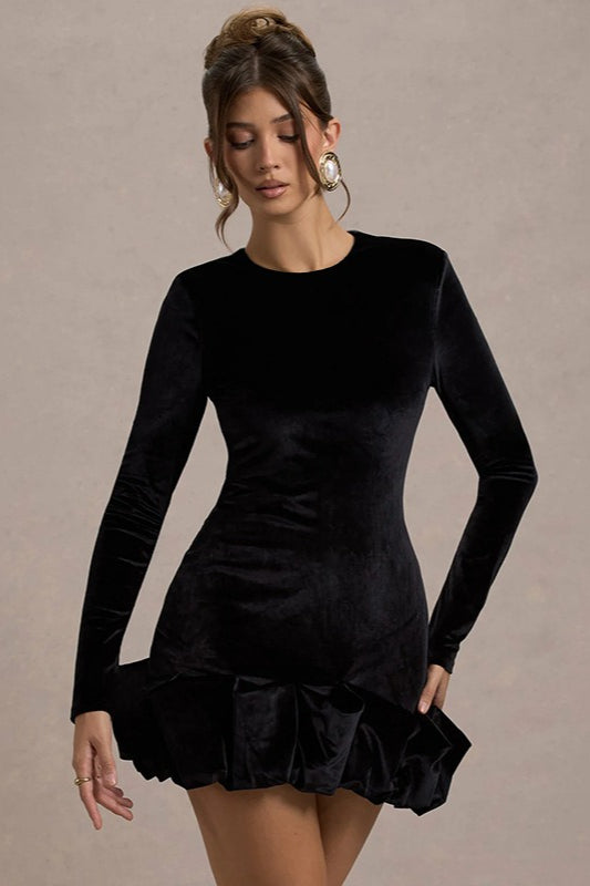 Ruched Velvet Hem Mini Dress