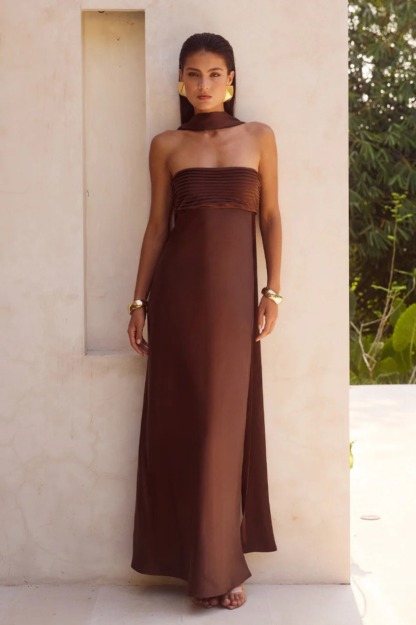Satin Tie Front Strapless Graceful Prom Dress