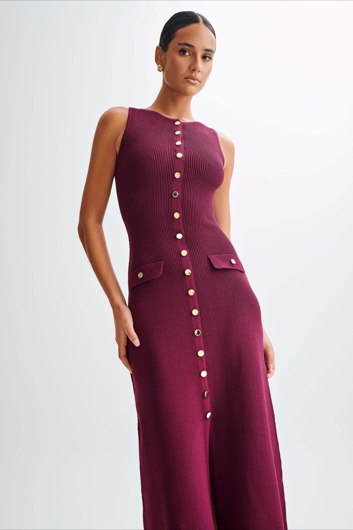 Sleeveless Knit Button Midi Dress