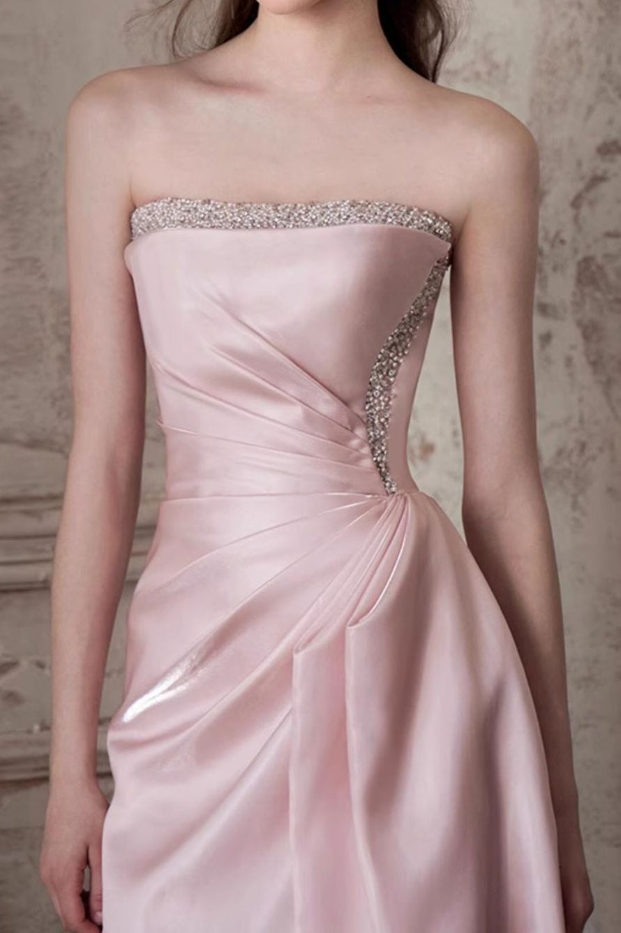 Pink Strapless Graceful Waist Slimming Prom Dress