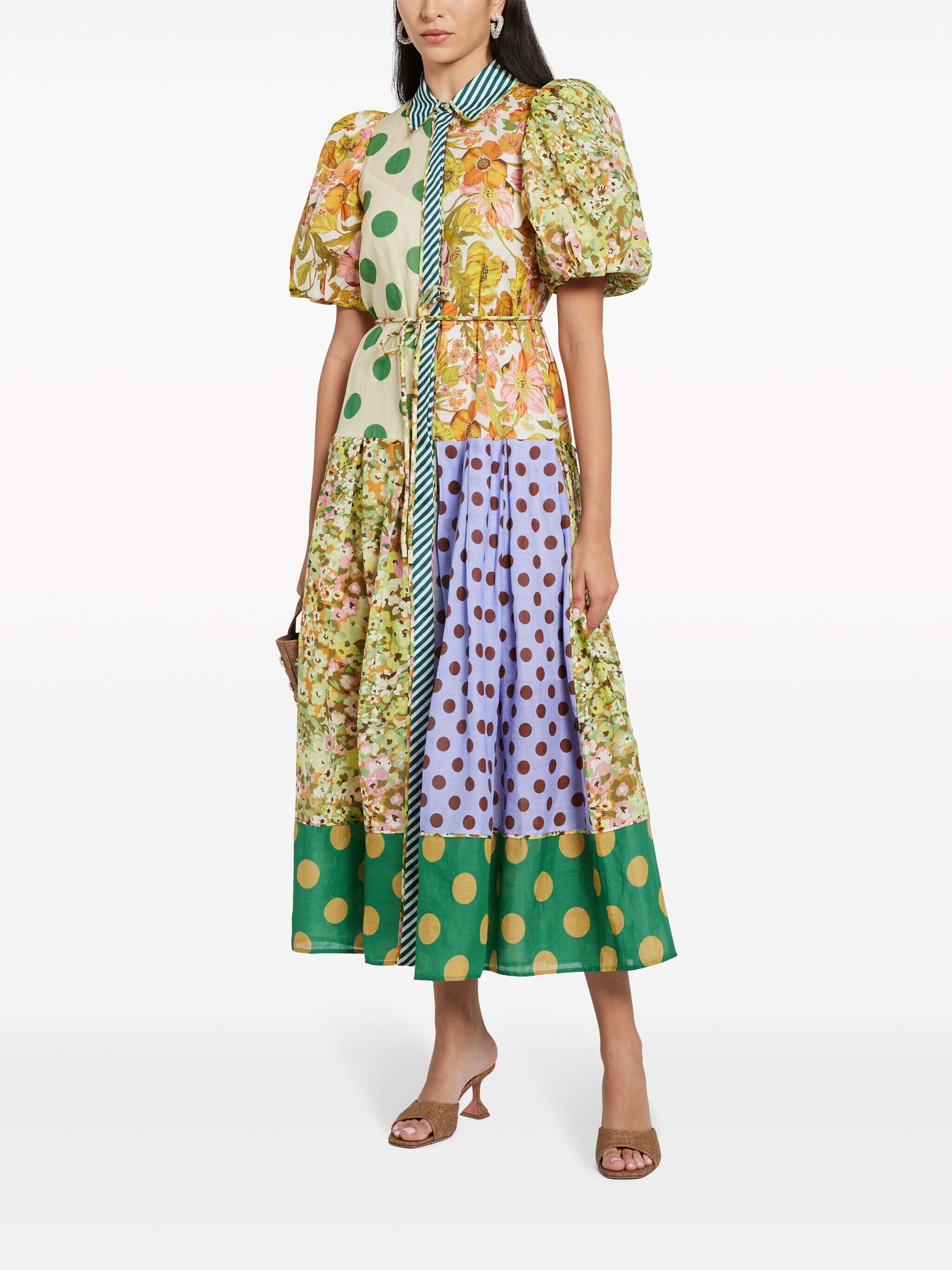 Exquisite Retro Bloom Print Puff Sleeve Midi Dress