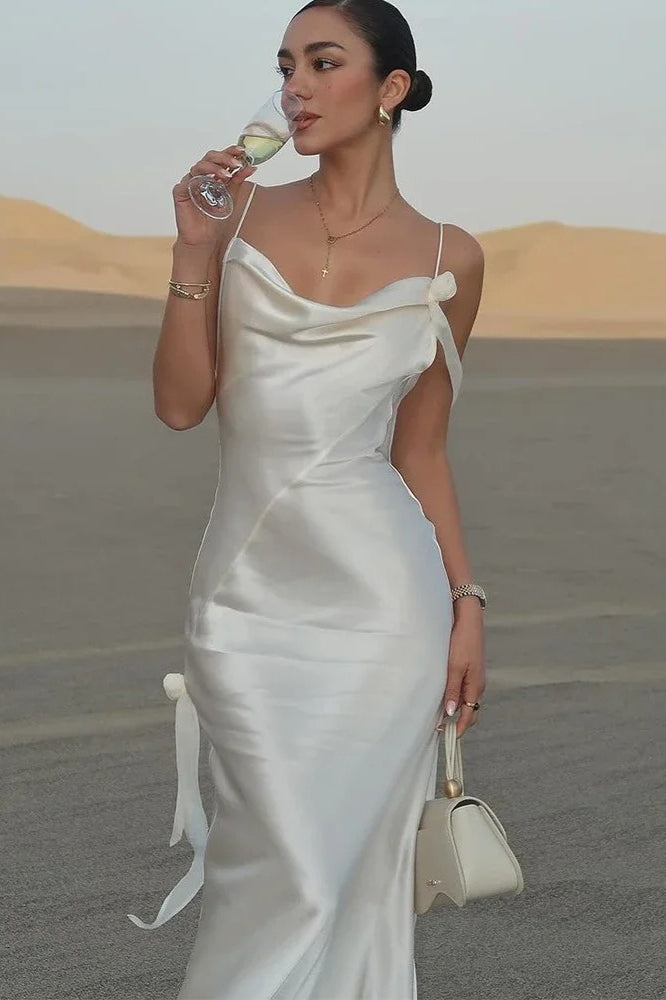 Chic White Satin Backless Maxi Dress
