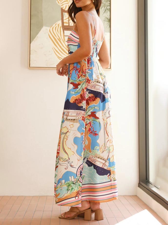 Unique Geographic Bloom Print Midi Dress