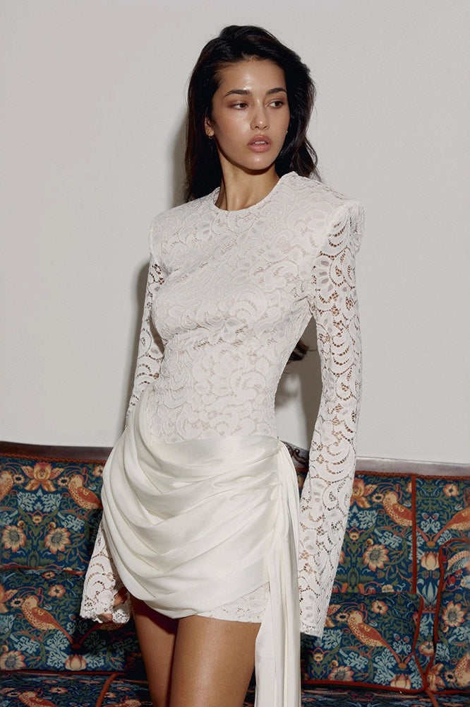 Back Lace Long Sleeve Mini Dress