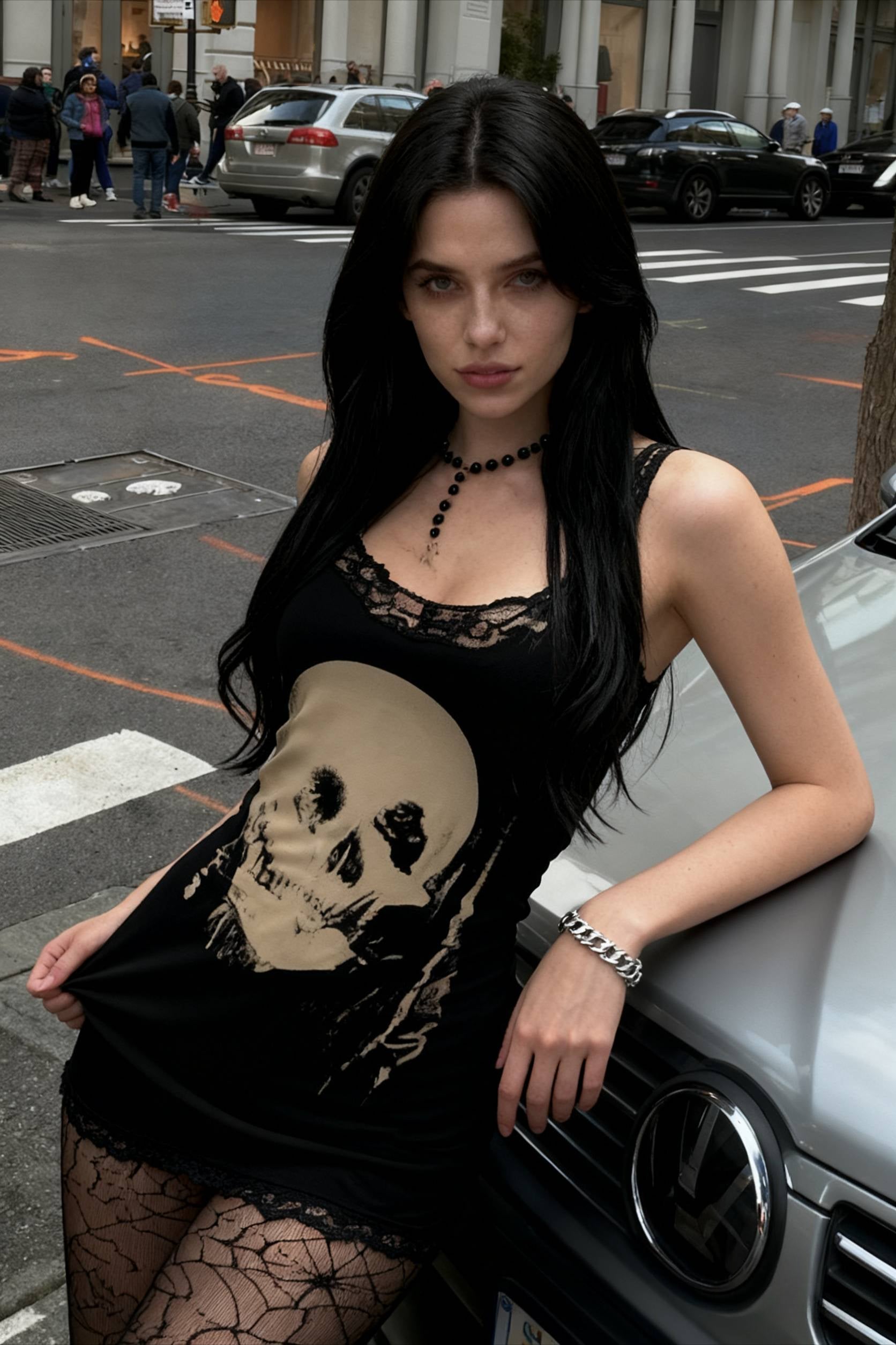 Print Skull Straps Mini Dress