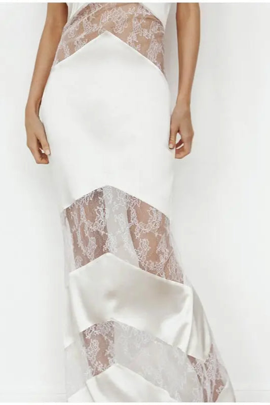 Slim Graceful V Neck Lace Halter Maxi Dress