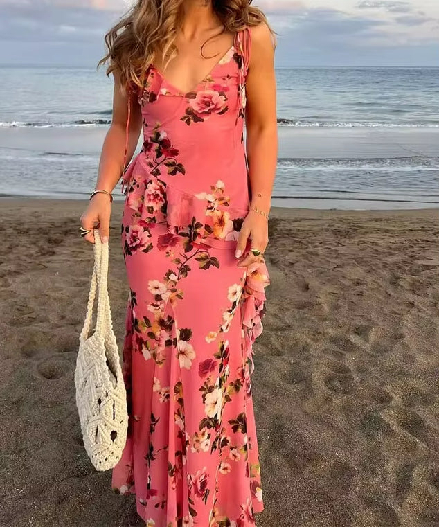 Flowers Summer Asymmetry Midi Dress