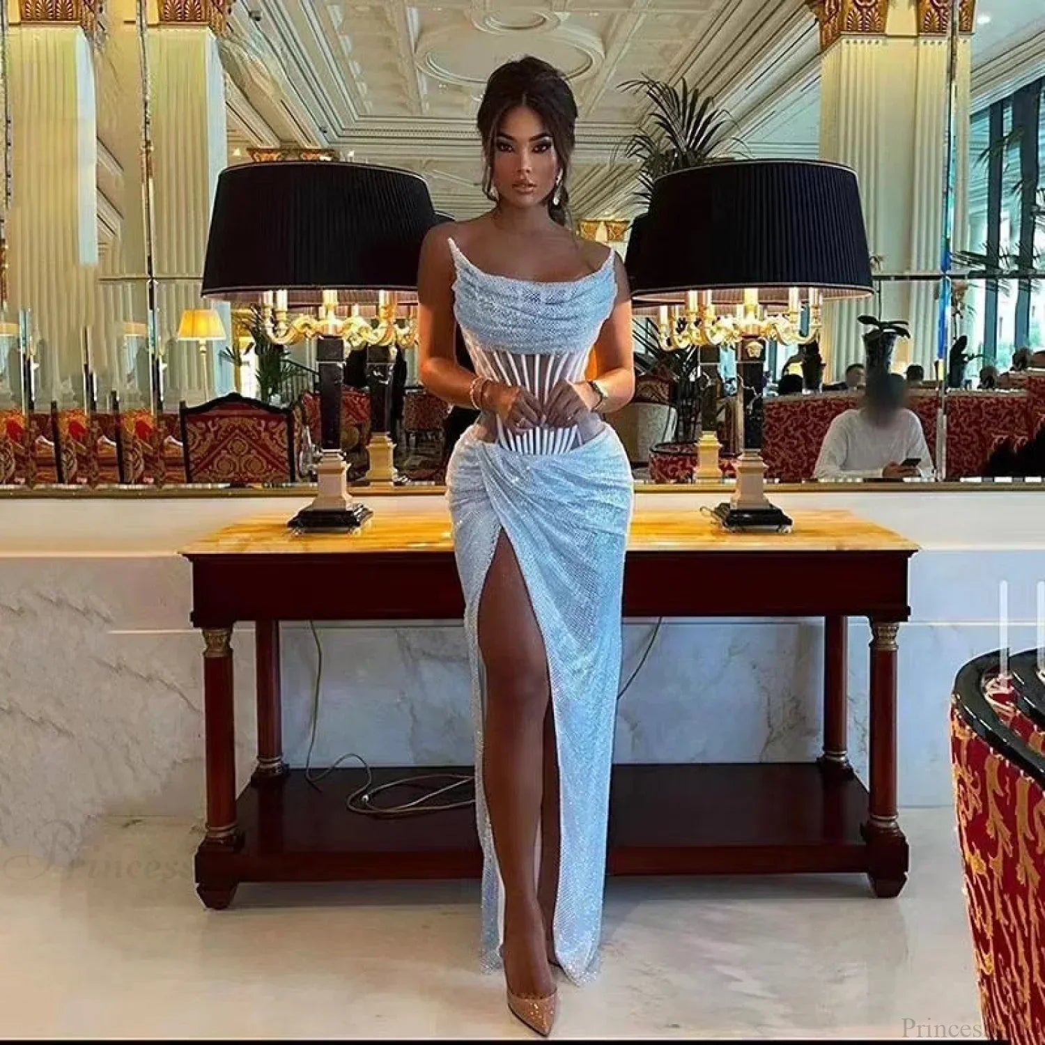 Graceful Crystal Beaded Backless Dress Party Prom Dress