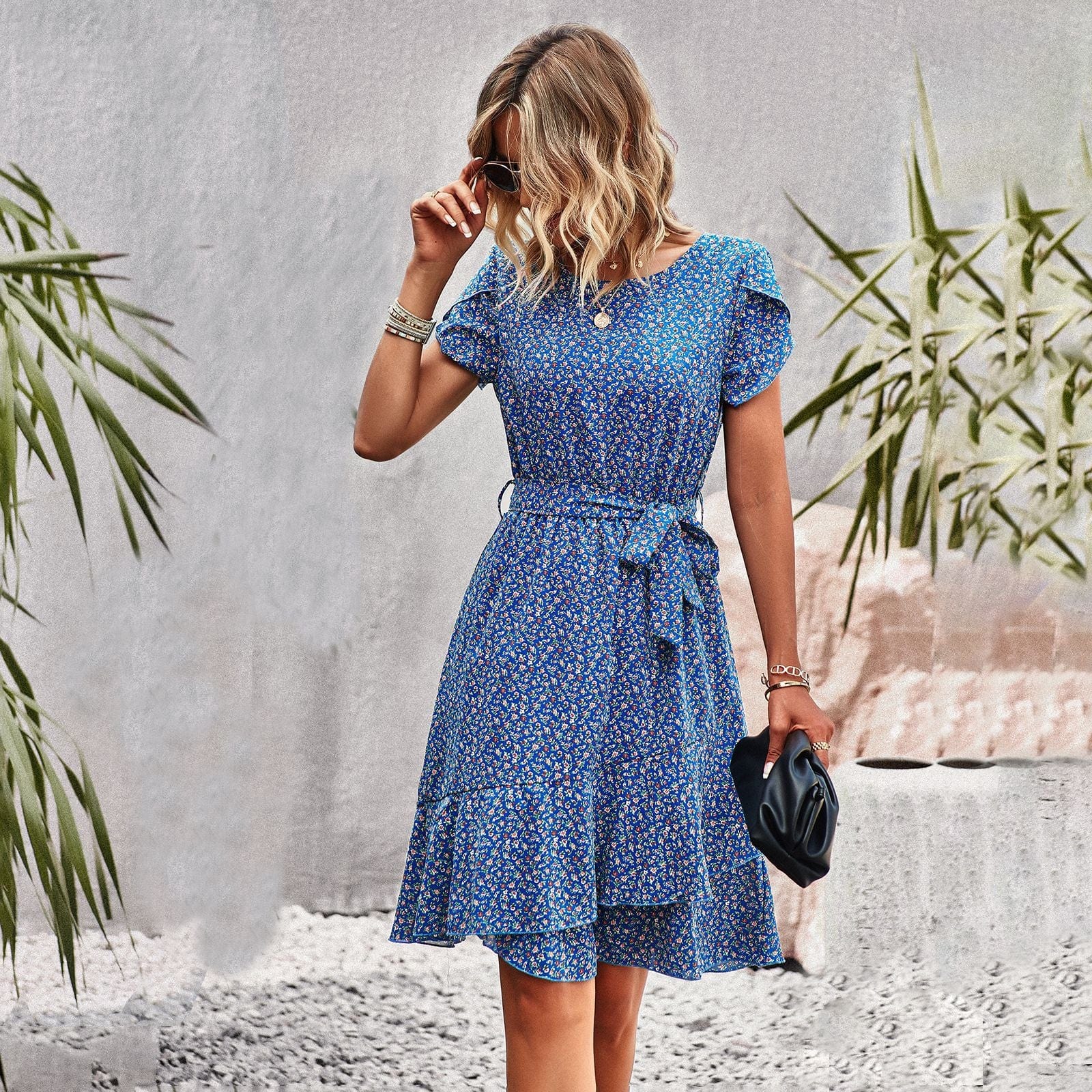 Chic Doris Blue Bohemian Mini Dress Designer Edit