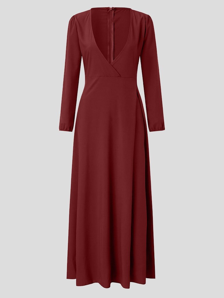 Chic Solid V neck Lace up Dress
