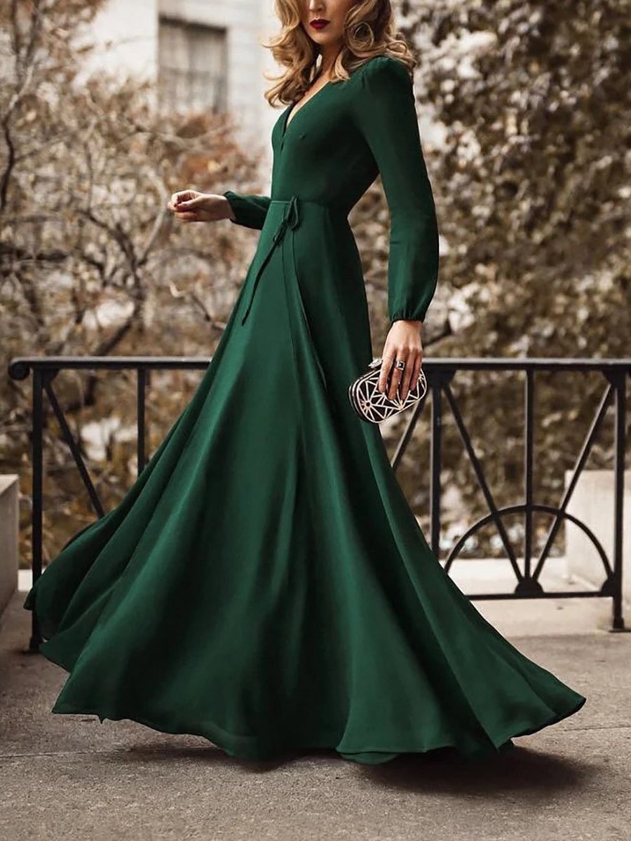 Chic Solid V neck Lace up Dress
