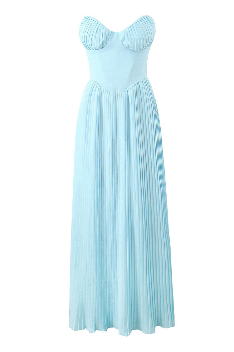 Refined Sweetheart Strapless Bustier Drop Waist Pleated Evening Maxi Dress
