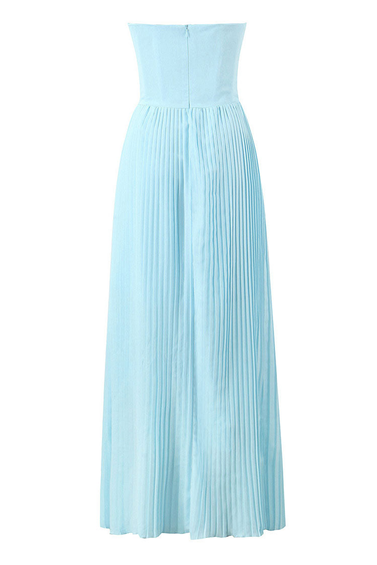 Refined Sweetheart Strapless Bustier Drop Waist Pleated Evening Maxi Dress