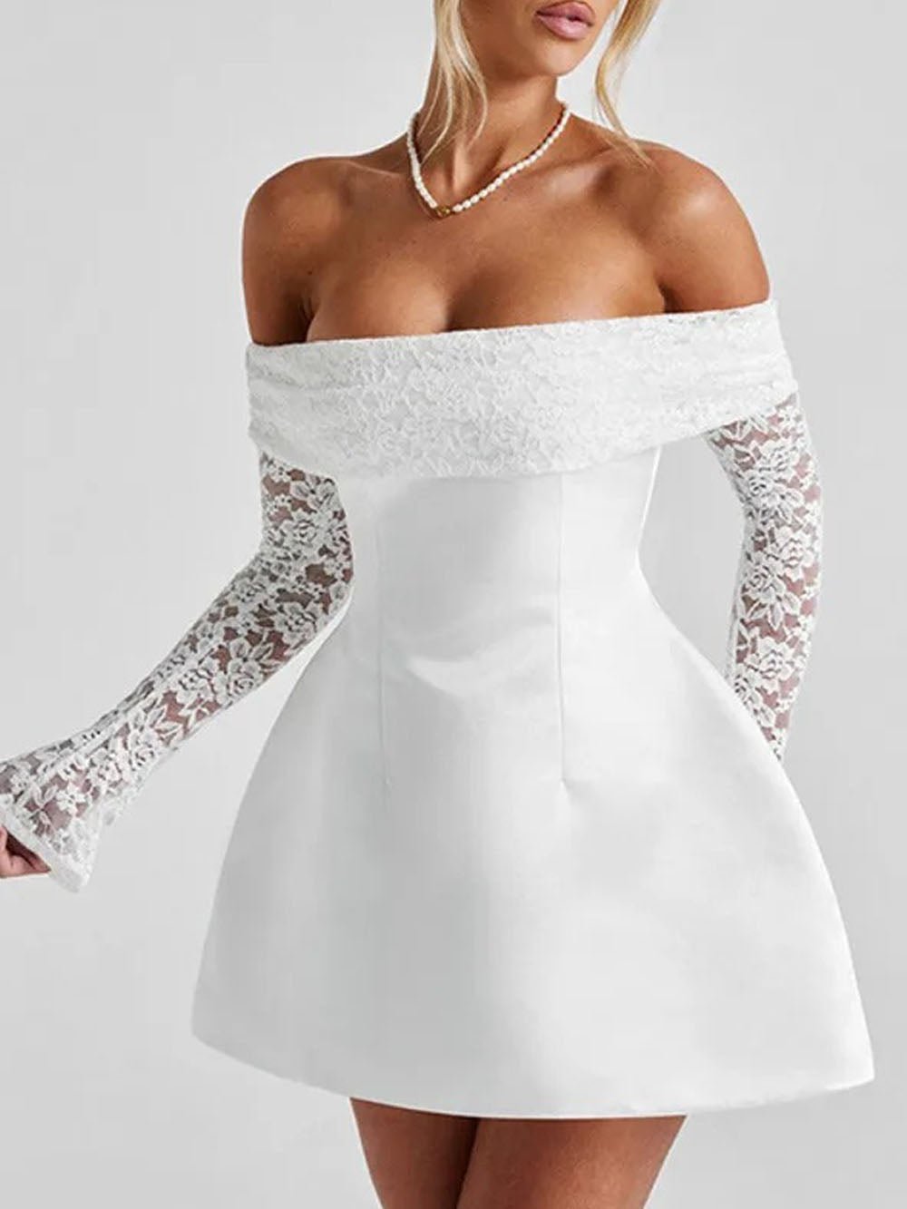 Off Elodie Shoulder Lace Mini Dress