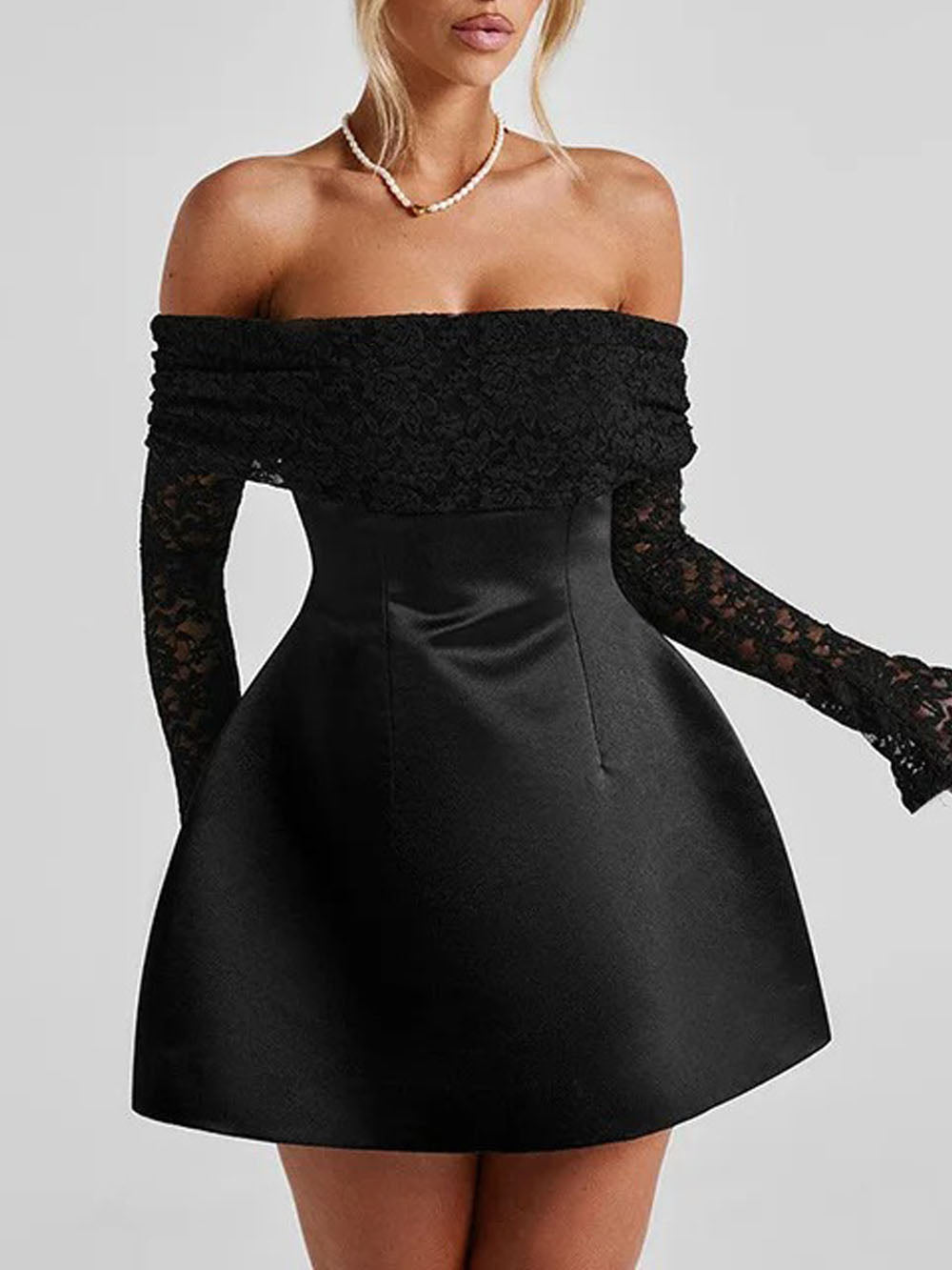 Off Elodie Shoulder Lace Mini Dress