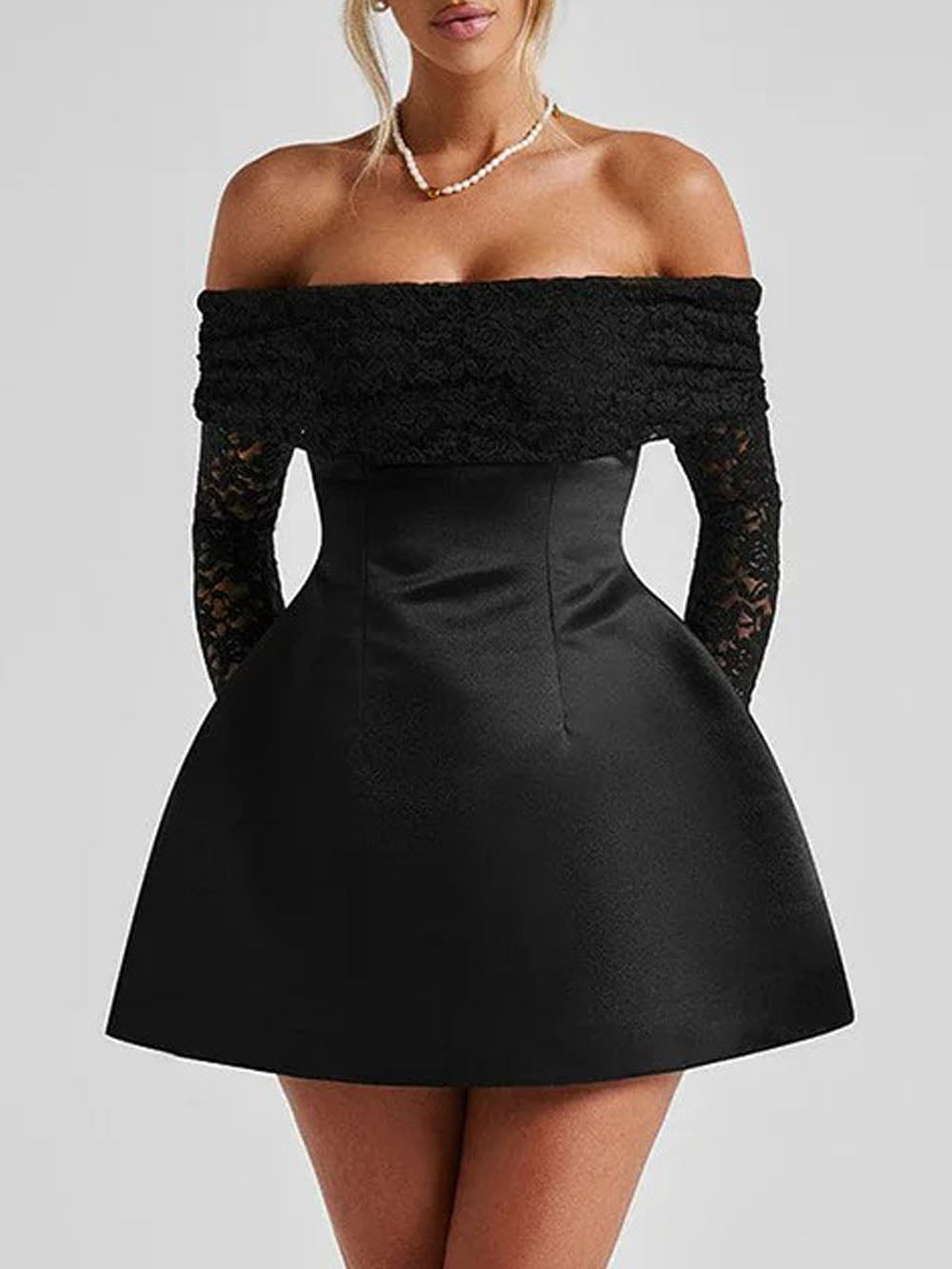 Off Elodie Shoulder Lace Mini Dress