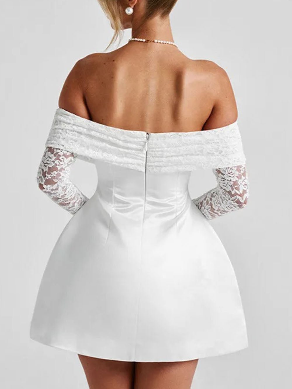 Off Elodie Shoulder Lace Mini Dress