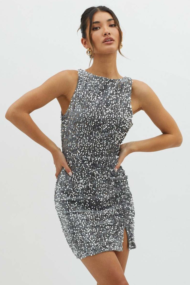 Sleeveless Backless Sequin Mini Dress